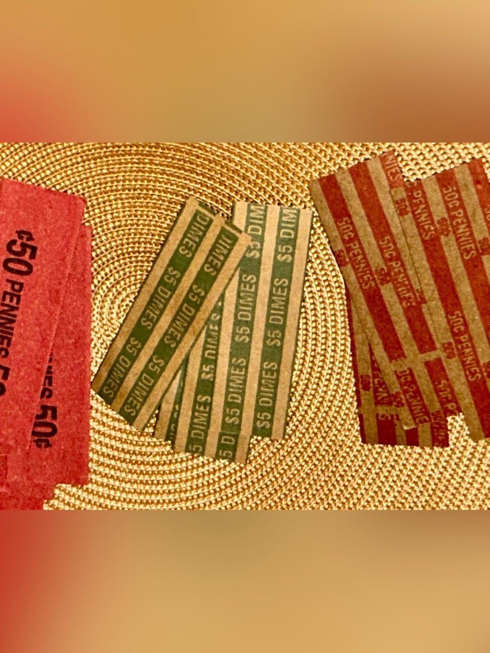 Vintage Coin Bank Roll Wrappers - Red, Green, Brown Pennies & Dime Coin Wraps
